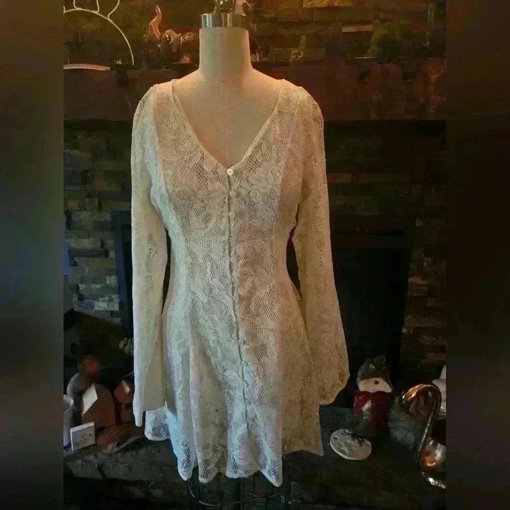 Lace button up cover up dress